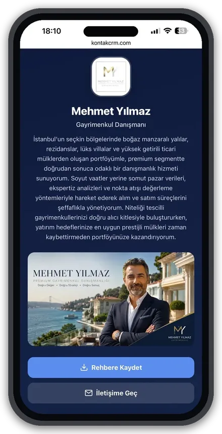 KontakCRM dijital kartvizit sayfası